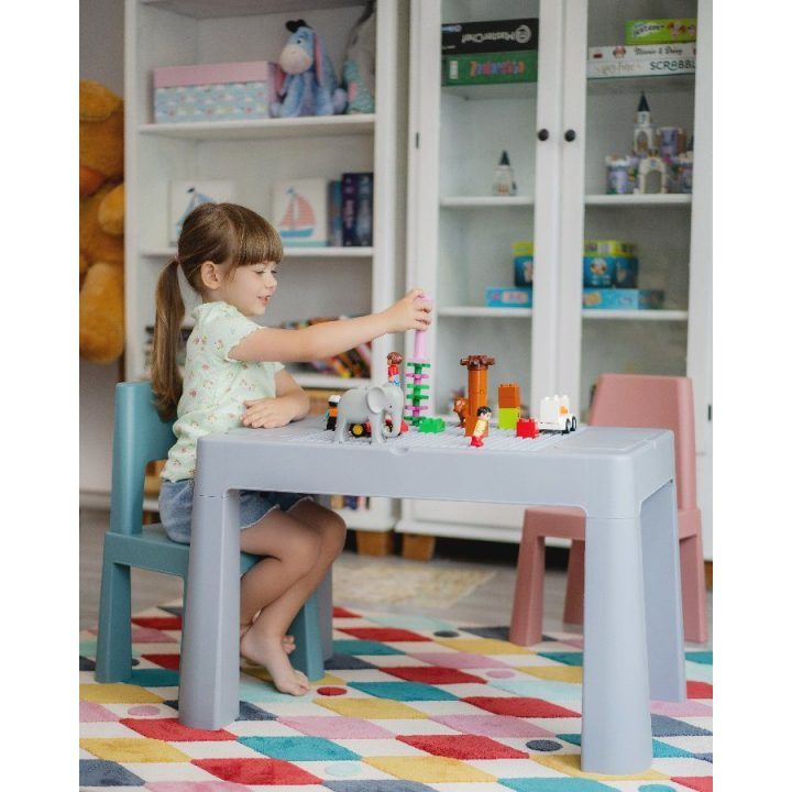 Vaikiškas stalo ir kėdutės komplektas Teggi Multifun, pilkos, rožinės ir turkio spalvos