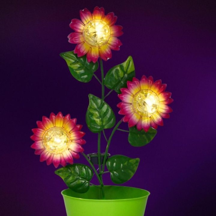 Saulės lempa su saulėgrąžomis ProGarden, 27 × 16 × 45 cm, žalia