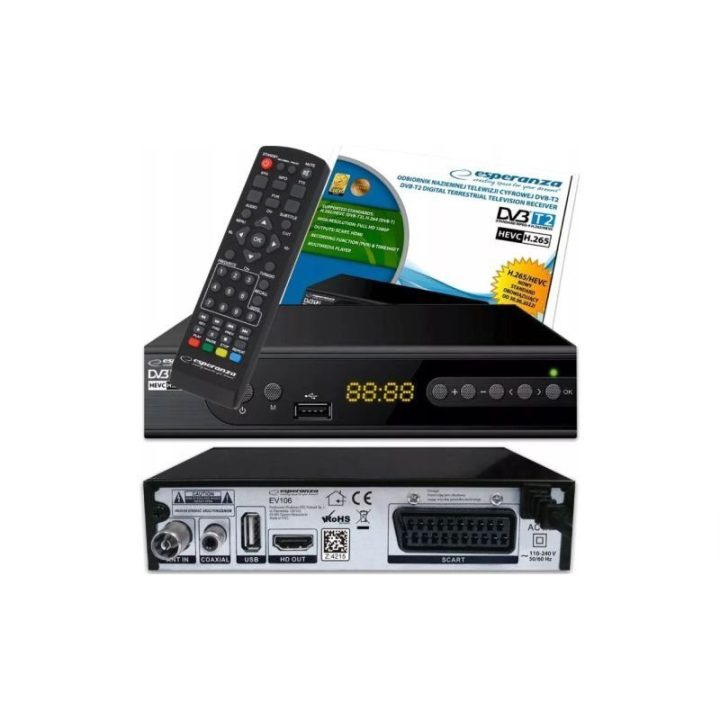 TV imtuvas Esperanza EV106R DVB-T2 H.265/HEVC, juodas