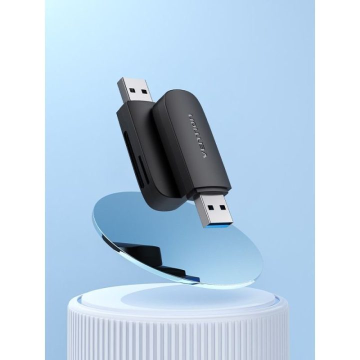 Atminties kortelių skaitytuvas 2 viename USB 3.0 Vention, juodas