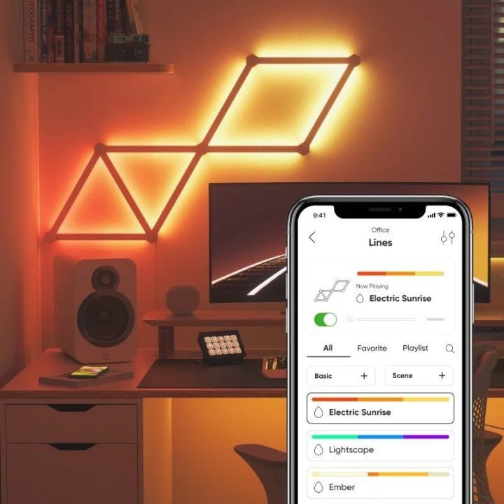 Dekoratyvinių LED šviestuvų rinkinys Nanoleaf Lines, 9 panelių