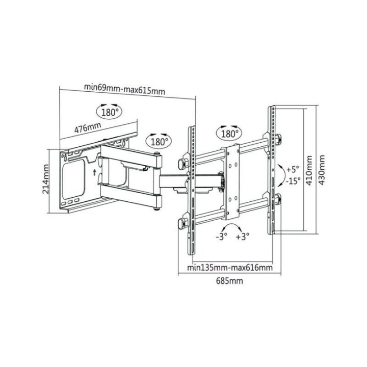 Televizoriaus laikiklis 37–70 colių Cabletech LPA49-463D, juodas