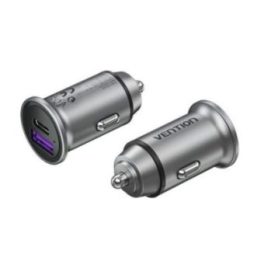 Automobilinis įkroviklis USB-A ir USB-C Vention, 30 W, pilkas
