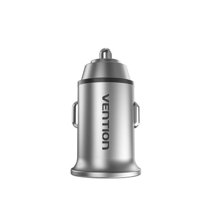 Automobilinis įkroviklis USB-A ir USB-C Vention, 30 W, pilkas