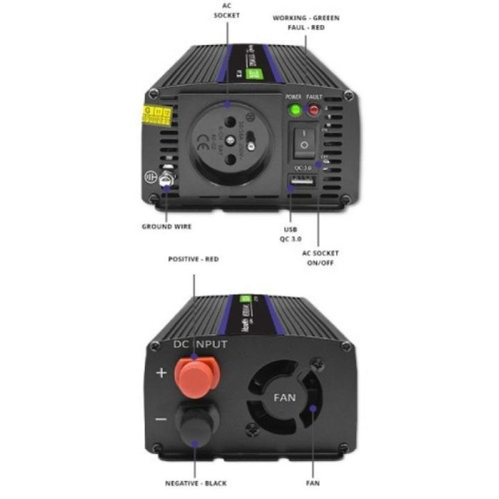 Automobilinis įtampos keitiklis Qoltec Monolith 1200 MS Wave, 12/230 V