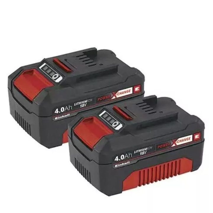 Akumuliatorių komplektas Einhell, 18 V, 2 × 4 Ah, juodi ir raudoni