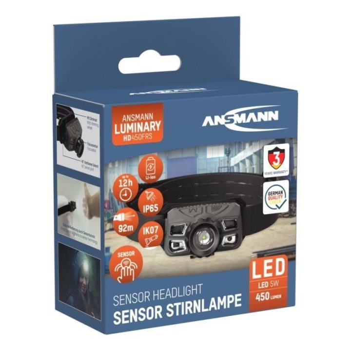 Įkraunamas priekinis žibintas Ansmann HD450FRS, juodas ir pilkas