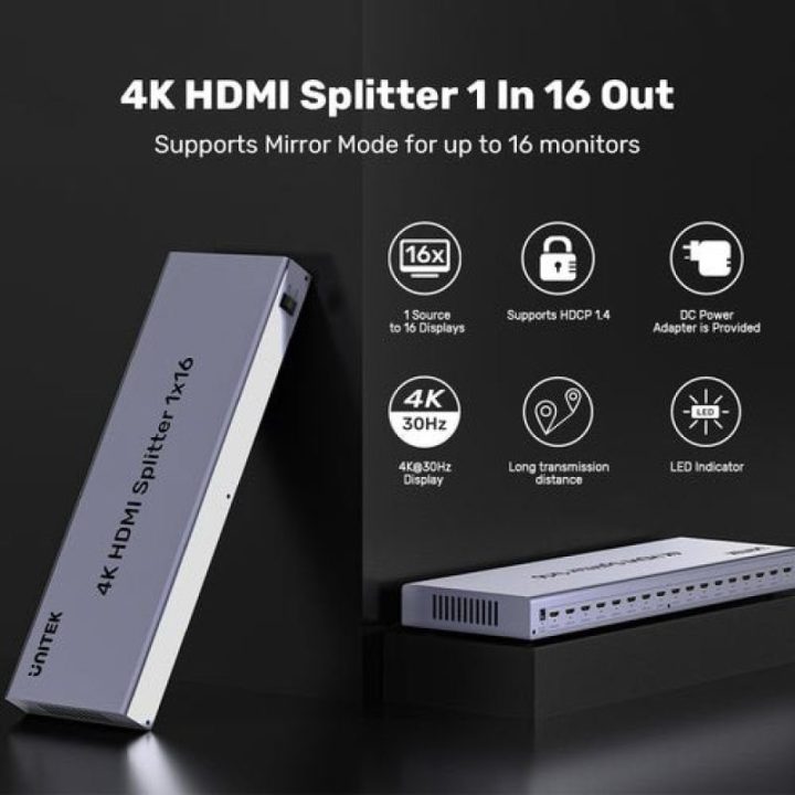 HDMI skirstytuvas Unitek, 1 įvestis, 16 išvesčių, 4K 30 Hz
