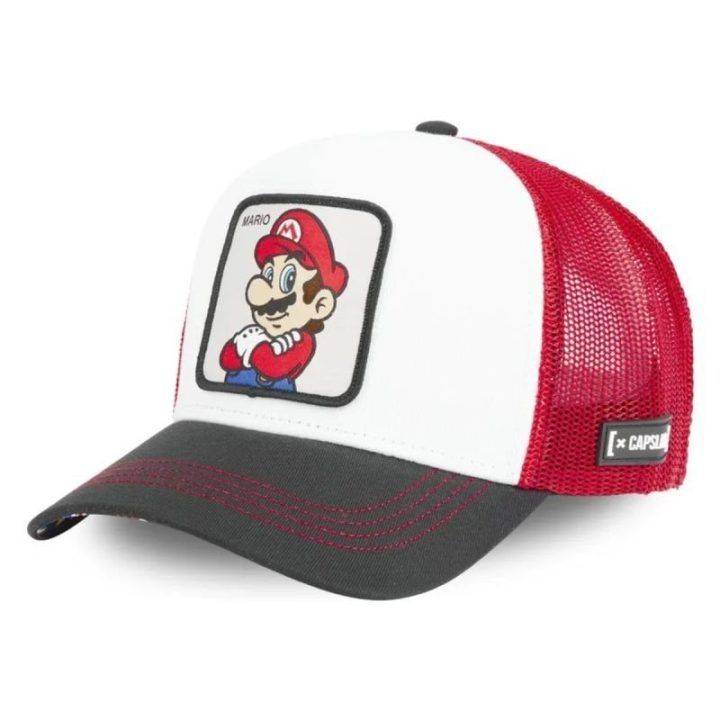 Uniseks kepurė su snapeliu ir Super Mario Bros motyvu Capslab, balta, juoda ir raudona