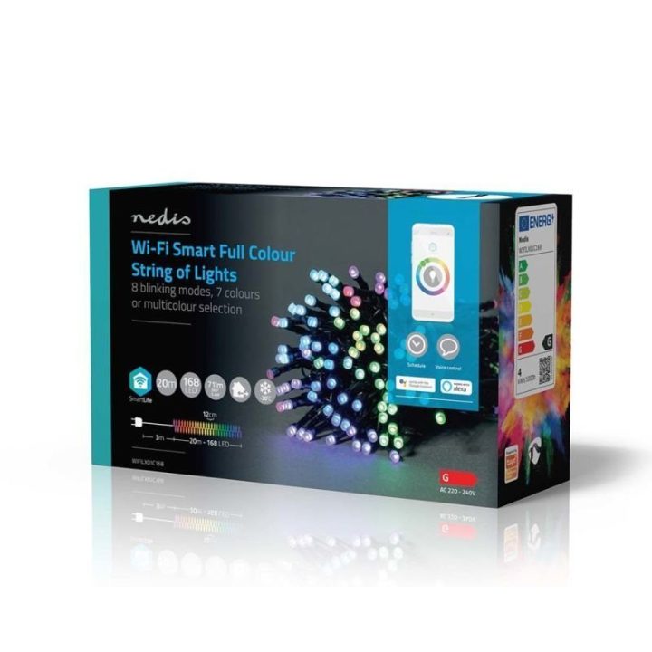 LED girlianda Wi-Fi RGB Nedis SmartLife, 20 m, 168 LED, juoda