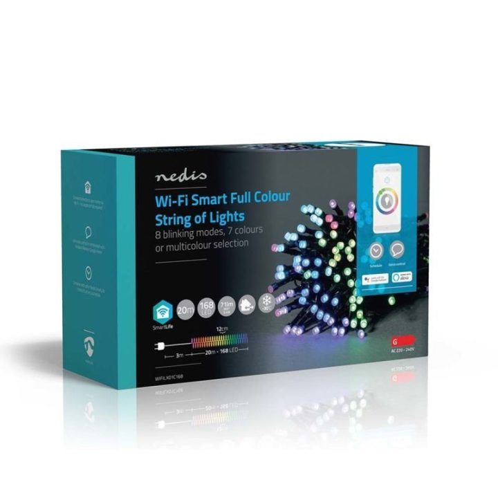 LED girlianda Wi-Fi RGB Nedis SmartLife, 20 m, 168 LED, juoda