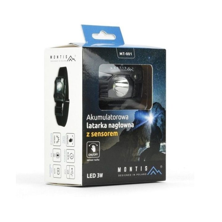 Įkraunamas LED galvos žibintuvėlis Montis MT001, juodas