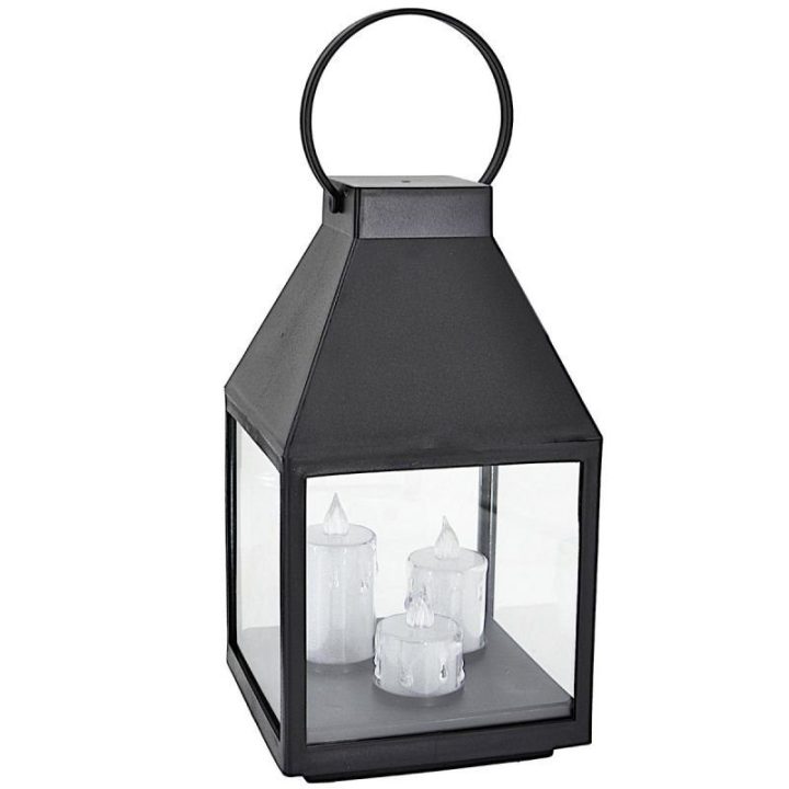 Dekoratyvinis LED žibintas su 3 žvakutėmis SASKA, 25 cm, juodas