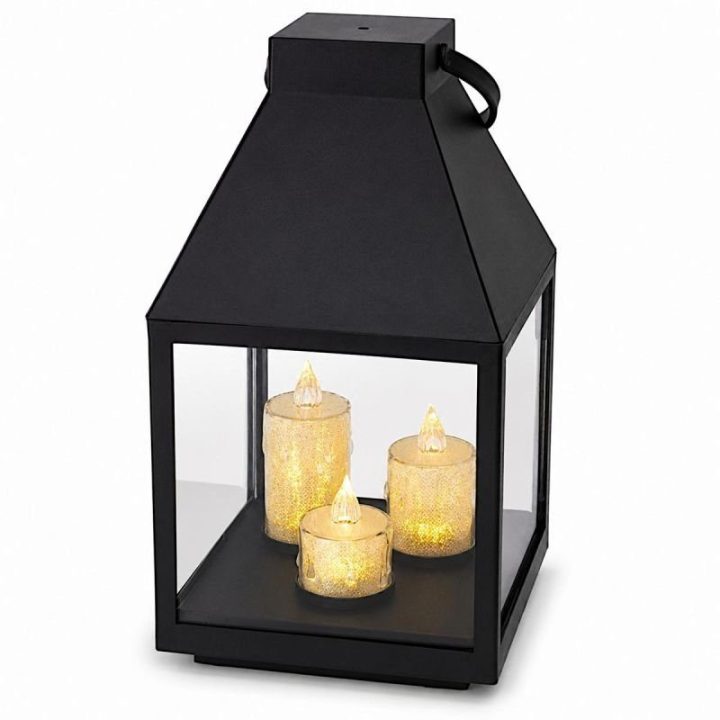 Dekoratyvinis LED žibintas su 3 žvakutėmis SASKA, 25 cm, juodas