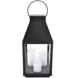 LED žibintas su trimis žvakutėmis SASKA, 35 cm, juodas