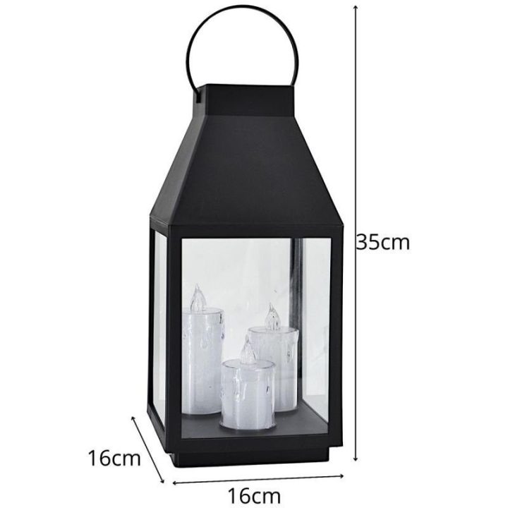 LED žibintas su trimis žvakutėmis SASKA, 35 cm, juodas