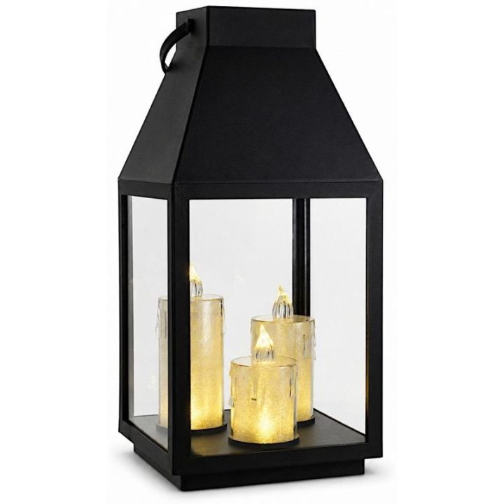 LED žibintas su trimis žvakutėmis SASKA, 35 cm, juodas