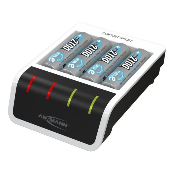 Akumuliatorių įkroviklis Ansmann, 4 AA, 2100 mAh, baltas ir juodas