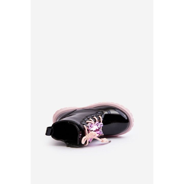 Vaikų blizgūs batai su juodai-rožinės spalvos dekoru Bunnyjoy BSB28161