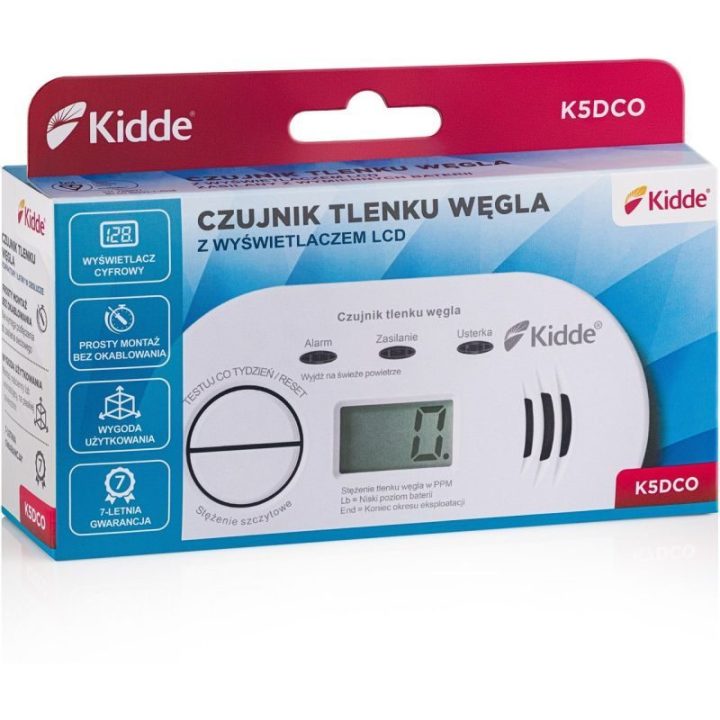 Anglies monoksido detektorius su LCD ekranu Kidde K5DCO, baltas