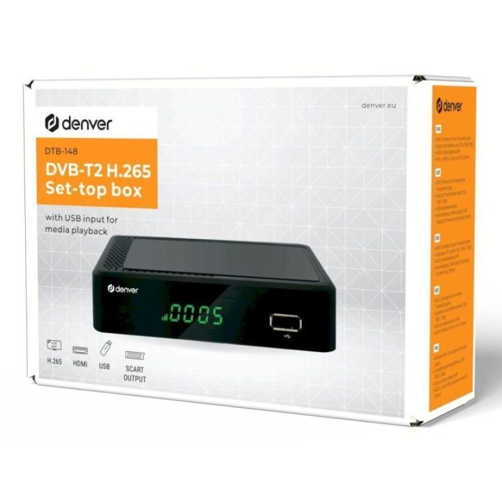TV dekoderis DVB-T2 Full HD Denver DTB-148, juodas