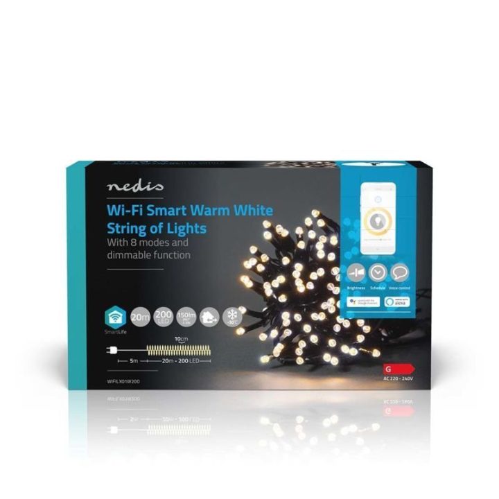 LED girlianda Nedis WIFILX01W200, 200 LED, 20 m, juoda
