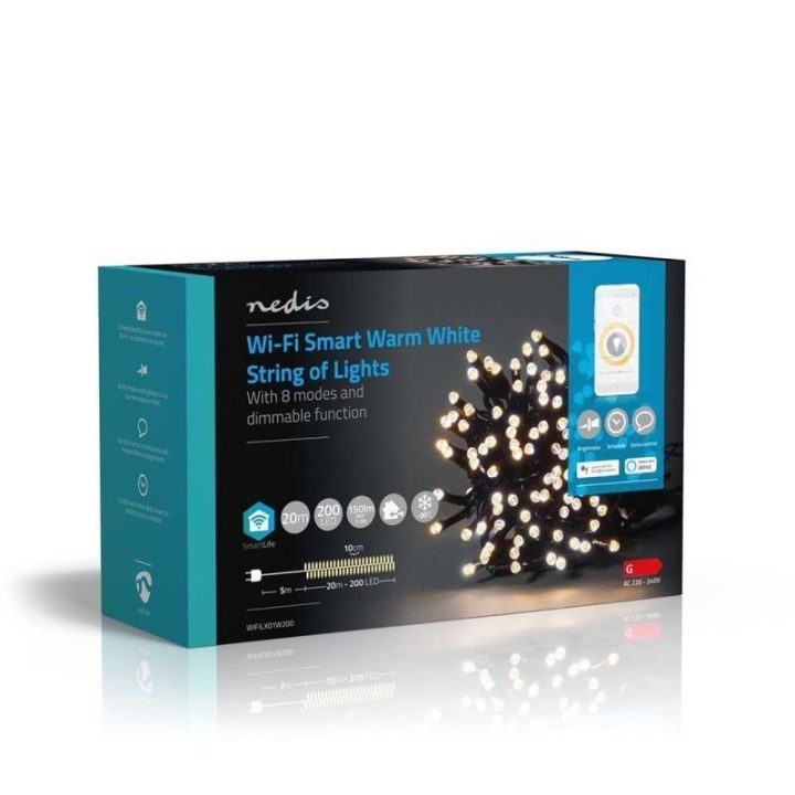 LED girlianda Nedis WIFILX01W200, 200 LED, 20 m, juoda