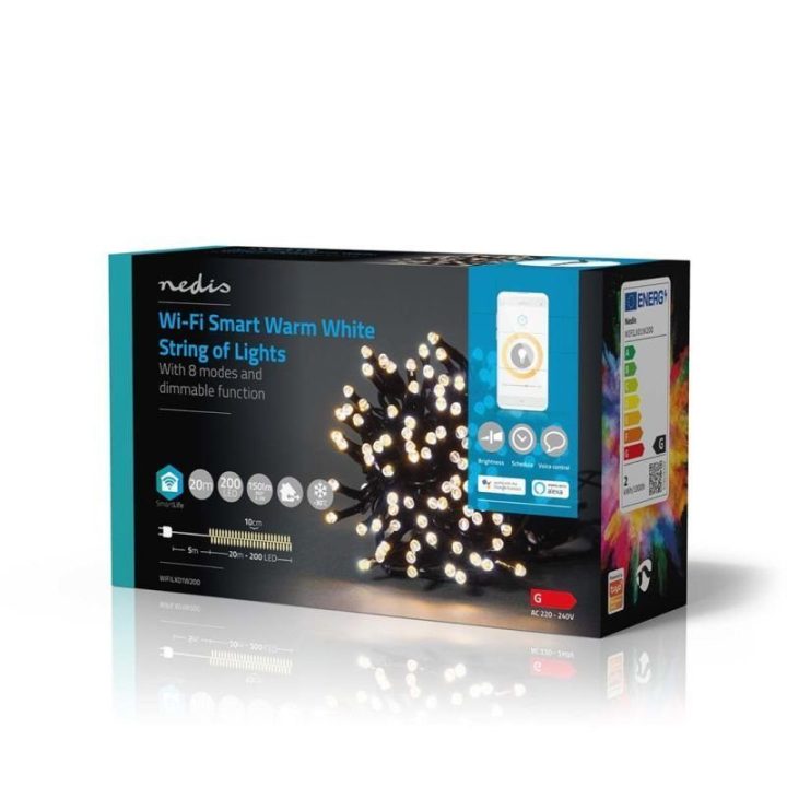 LED girlianda Nedis WIFILX01W200, 200 LED, 20 m, juoda