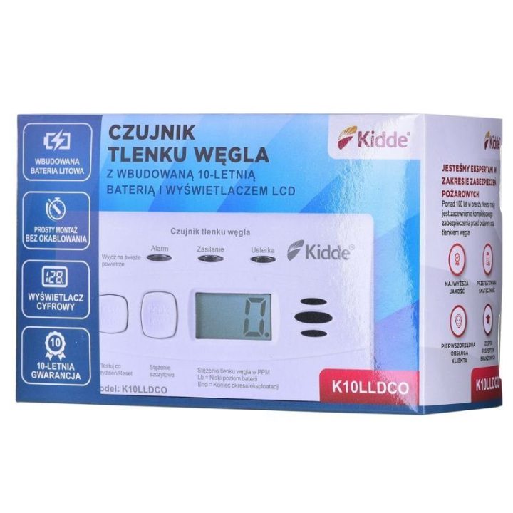 Anglies monoksido detektorius su LCD ekranu Kidde K10LLDCO, baltas