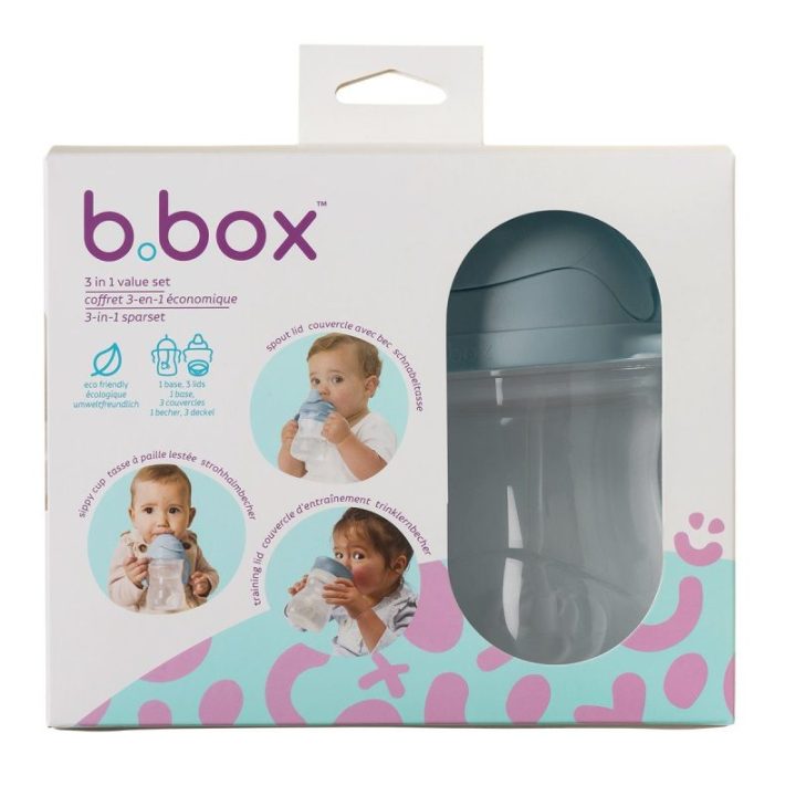 Vaikiškas 3 viename puodelių rinkinys B.Box, 240 ml, vandenyno spalvos