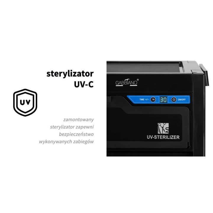 Kirpėjo vežimėlis su UV-C sterilizatoriumi Gabbiano 68UV, juodas