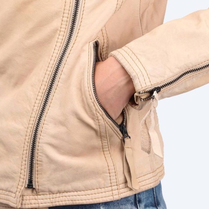 Moteriška odinė striukė Wrangler, šviesiai smėlio