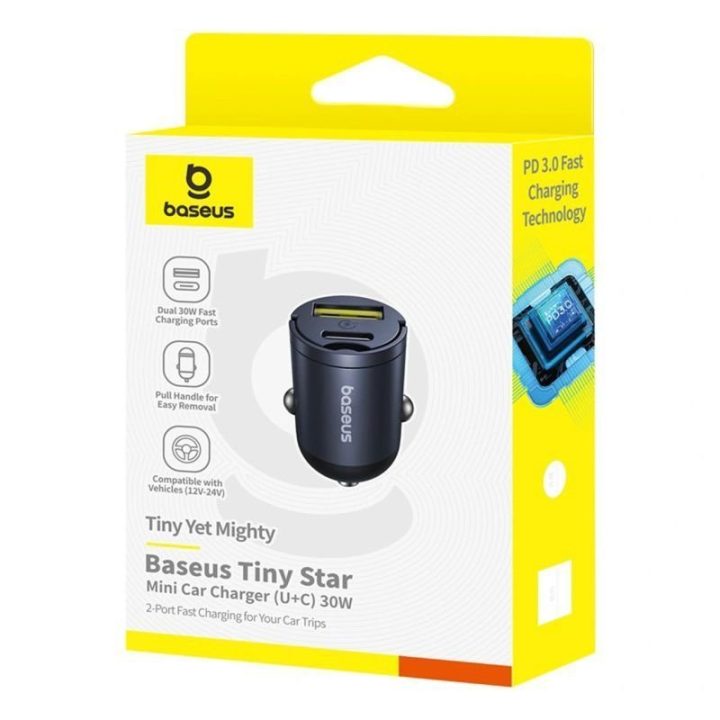 Automobilinis įkroviklis Baseus Tiny Star, 30 W, juodas