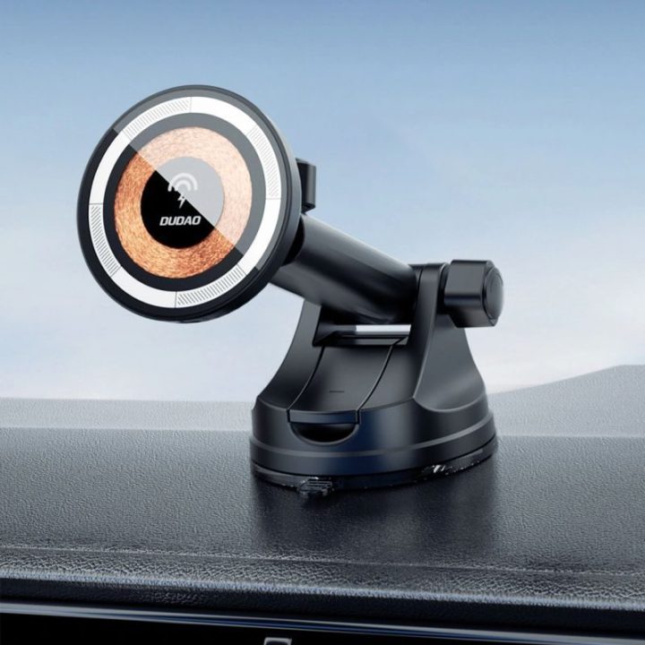 Automobilinis telefono laikiklis su įkrovimu Dudao F12MAX+, juodas