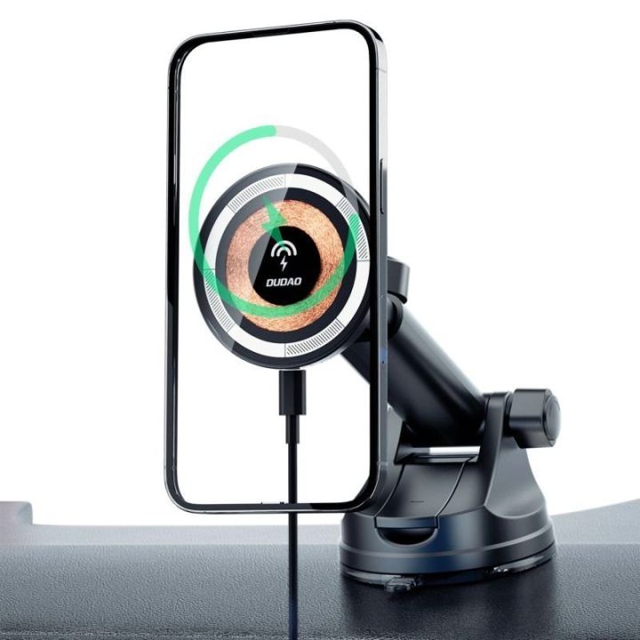 Automobilinis telefono laikiklis su įkrovimu Dudao F12MAX+, juodas