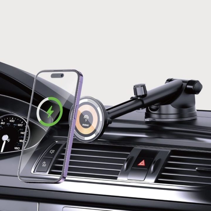 Automobilinis telefono laikiklis su įkrovimu Dudao F12MAX+, juodas