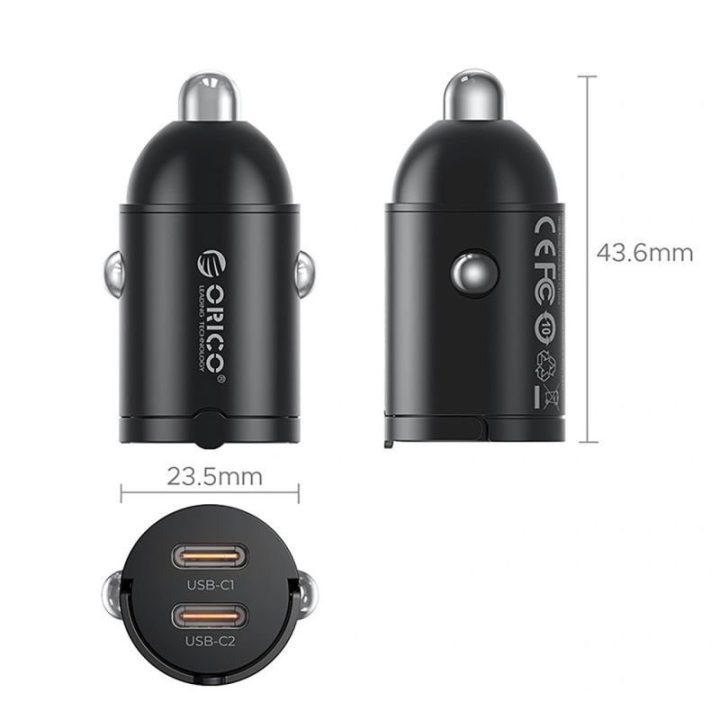 Automobilinis įkroviklis Orico MiniRing, 2 USB-C, 30 W, juodas