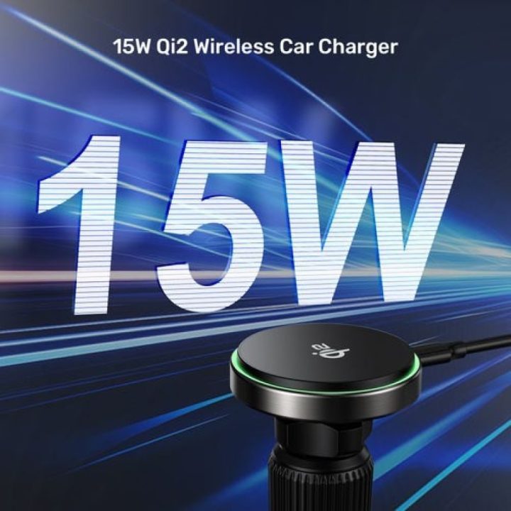 Automobilinis telefono laikiklis-įkroviklis MagSafe UNITEK Qi2, juodas