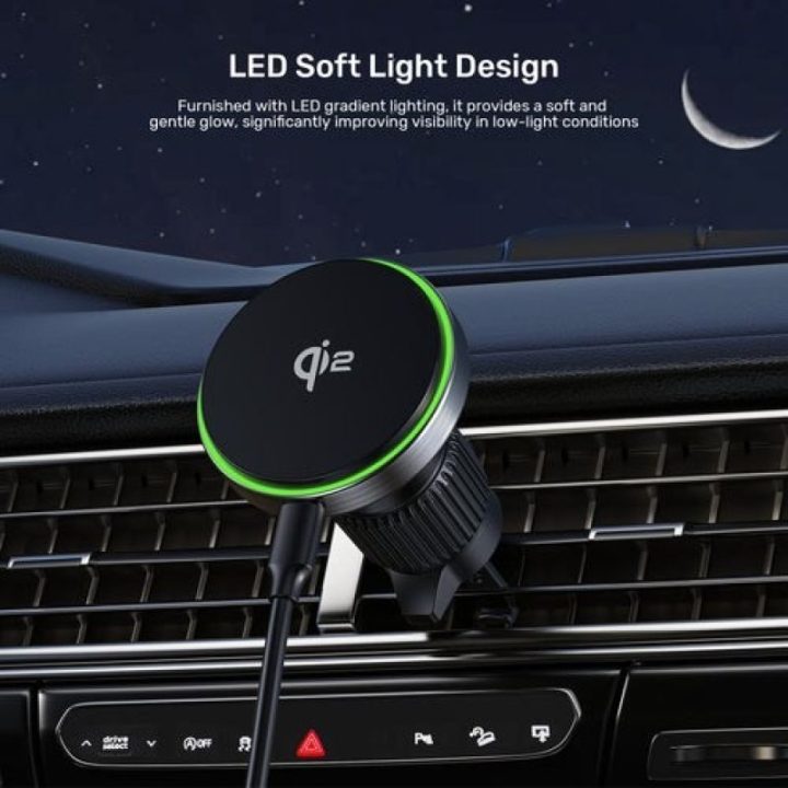 Automobilinis telefono laikiklis-įkroviklis MagSafe UNITEK Qi2, juodas