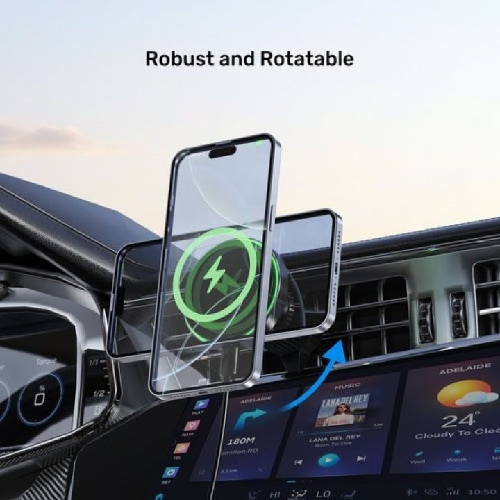 Automobilinis telefono laikiklis-įkroviklis MagSafe UNITEK Qi2, juodas
