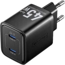 Įkroviklis GaN PD 45 W su 2 USB-C jungtimis Vention, juodas