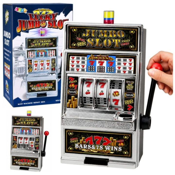 Žaislinis lošimo automatas-taupyklė su 3 būgnais
