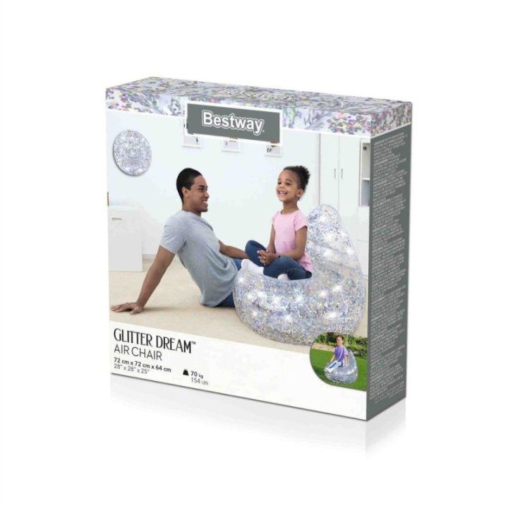 Vaikiškas blizgantis pripučiamas fotelis Bestway, 72 × 72 × 64 cm