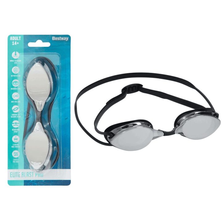 Veidrodiniai plaukimo akiniai Bestway, 21 × 8,5 × 3,5 cm, juodi