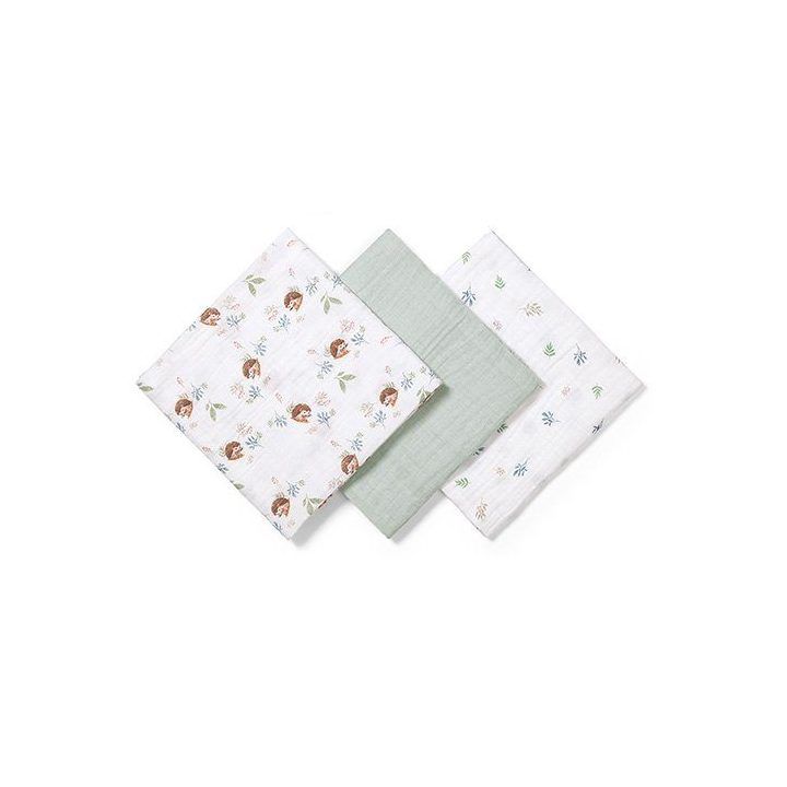 Medvilninis muslino vystyklų rinkinys BabyOno, 3 vnt., 70 × 70 cm, mėtų spalvos