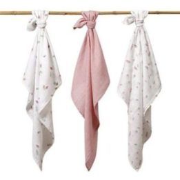 Muslino vystyklų rinkinys BabyOno, 70 × 70 cm, 3 vnt., rožinis