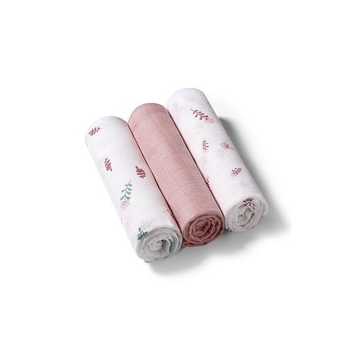 Muslino vystyklų rinkinys BabyOno, 70 × 70 cm, 3 vnt., rožinis