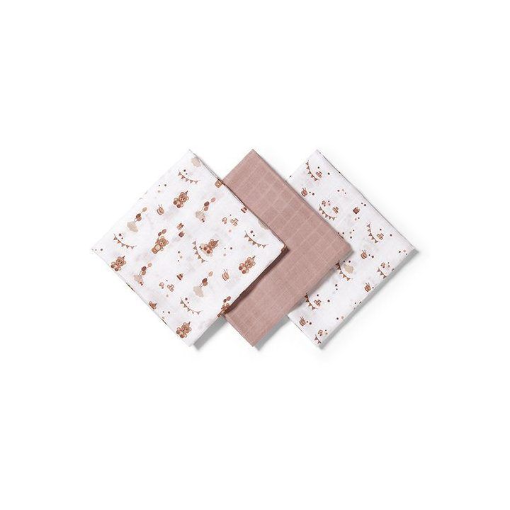 Kūdikių muslino vystyklų rinkinys BabyOno, 70 × 70 cm, 3 vnt., rudas