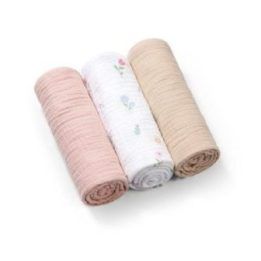Raukšlėto muslino vystyklų rinkinys BabyOno, 3 vnt., rožinis