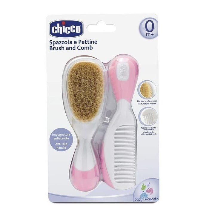 Kūdikių šepečio ir šukų rinkinys Chicco, nuo gimimo, rožinis